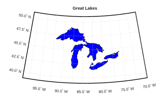 Figure contains an axes object. The hidden axes object with title Great Lakes contains 15 objects of type patch, line, text.