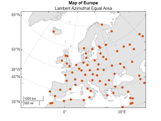 Figure contains an axes object with type mapaxes. The mapaxes object contains 2 objects of type polygon, scatter.