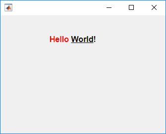 Figure displaying "Hello World!" in bold Arial font. "Hello" is red and "World" is underlined.