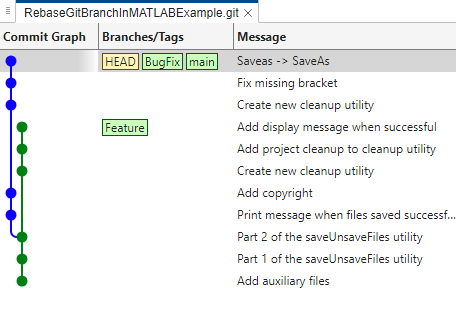 The commit graph shows that the main branch moved forward.