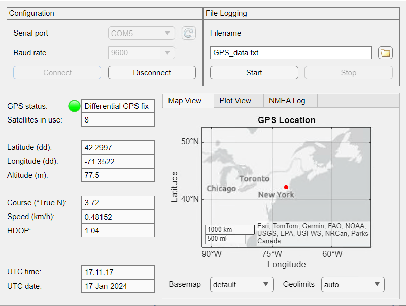 Create App to Display and Log Data from Serial Port GPS Device