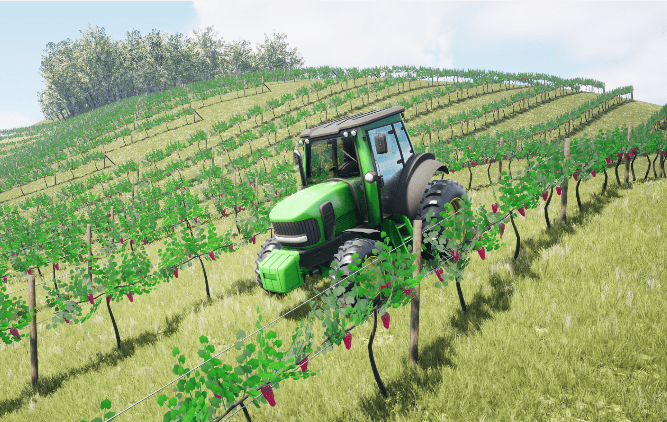 Drive Agricultural Tractor in Vineyard Using Unreal Engine