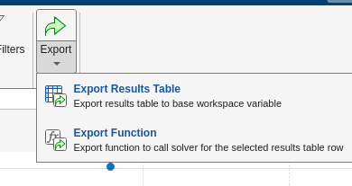 Select Export, and then Export Results Table, in the Optimization Explorer app toolstrip.
