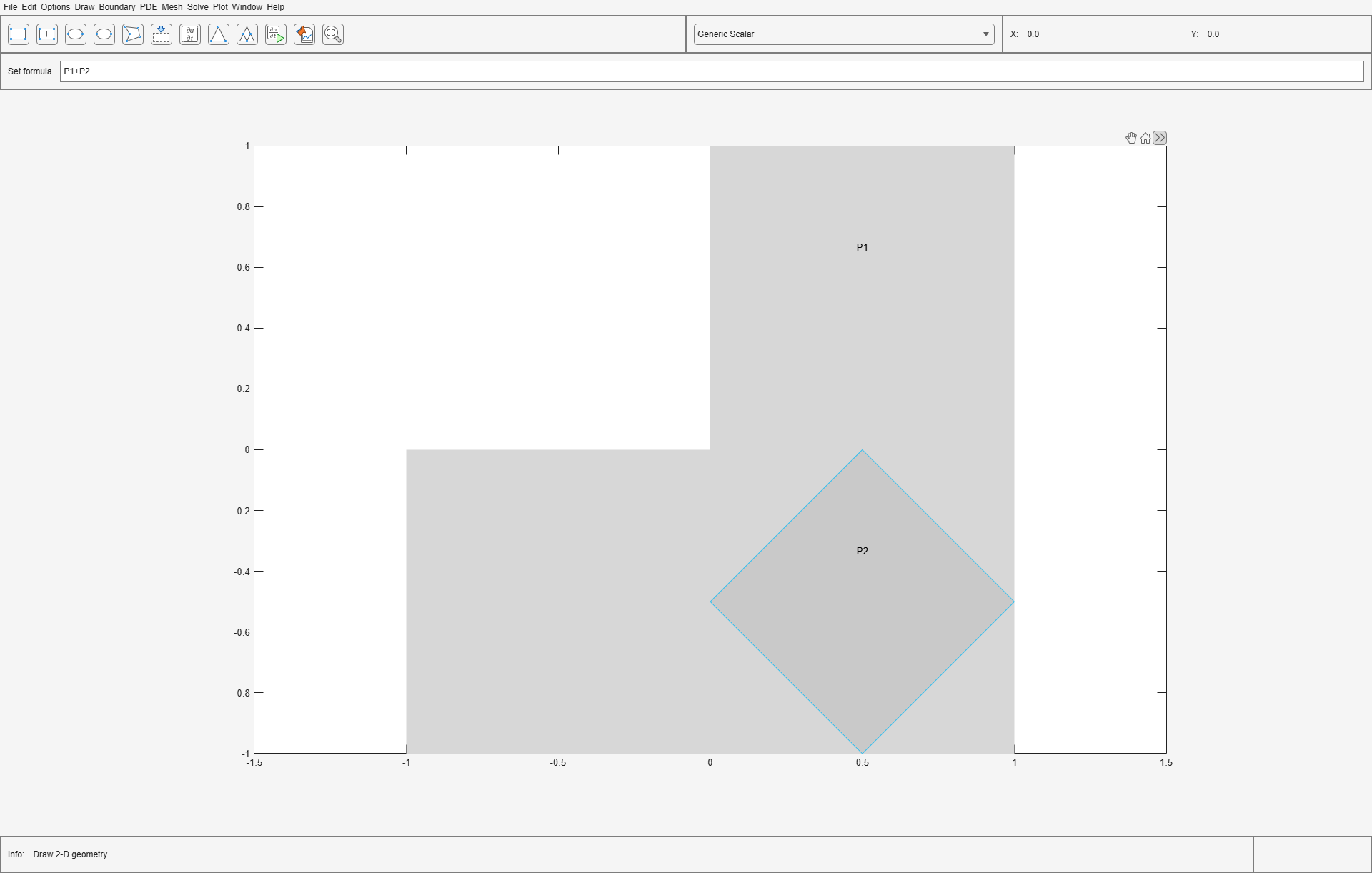 Figure PDE Modeler - [Untitled] contains objects of type uimenu, uigridlayout.