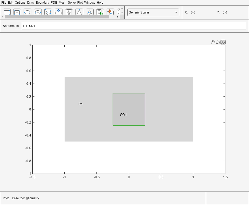 Figure PDE Modeler - [Untitled] contains objects of type uimenu, uigridlayout.