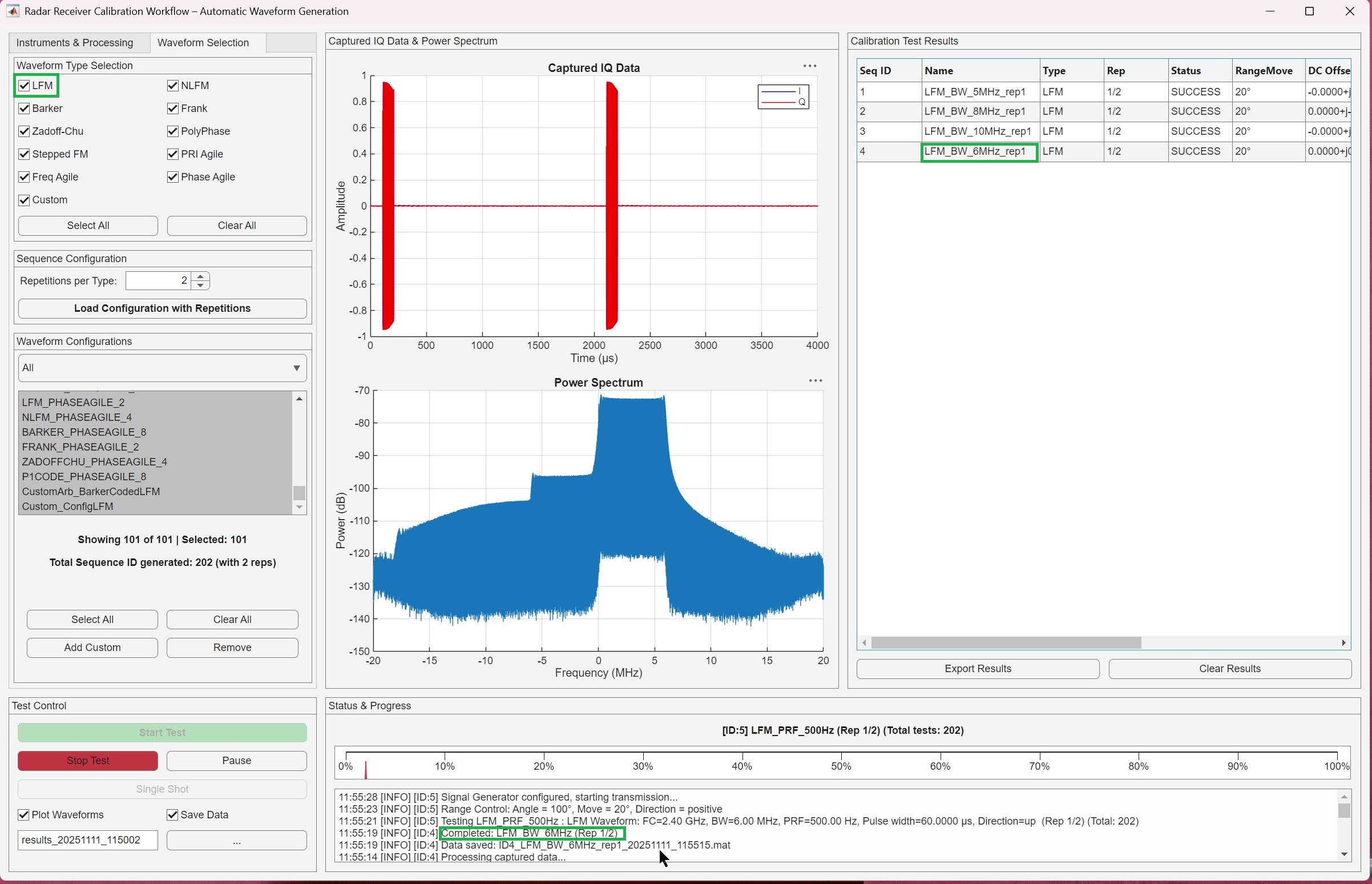 Automatic Radar Waveform Generation and SDR Receiver Calibration Using Signal Generator