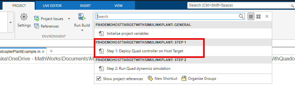 Step 1: Deploy Quad controller on Host Target shortcut