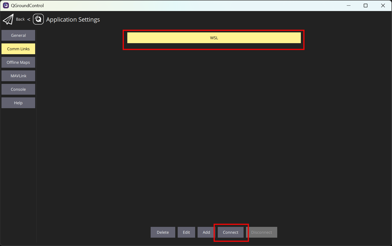 Option to connect to the connection you created in the Comm Links section of the Application Settings.