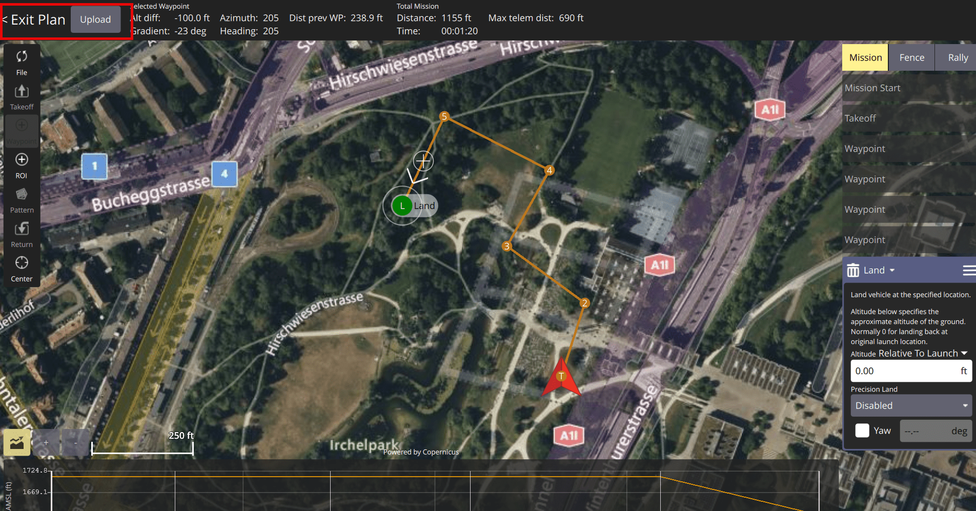 Upload mission button.