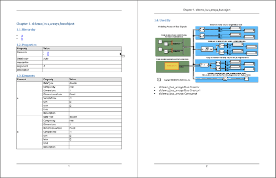 Snippet of report showing two pages from the bus object section of the first chapter.