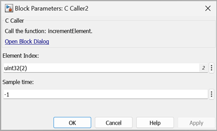 The mask for C Caller block allows you to change the index of array element.