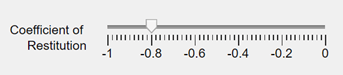 Slider UI component labeled "Coefficient of Restitution". The slider has a minimum of -1 and a maximum of 0, and the slider thumb is at -0.8.
