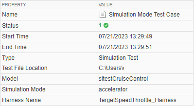 Simulation results showing the simulation mode is accelerator.