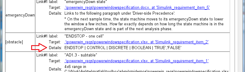 The generated report displays one row of cells