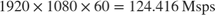 $$1920\times1080\times60 = 124.416\,\mathrm{Msps}$$