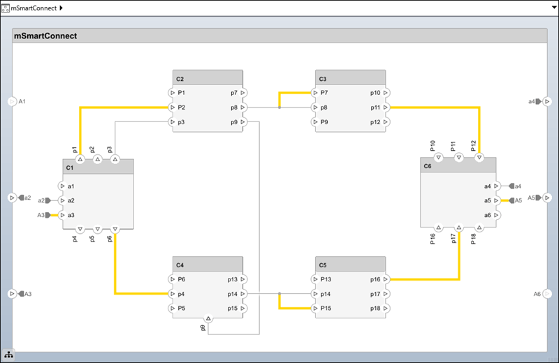Highlighted invalid connectors on the mSmartConnect architecture model.