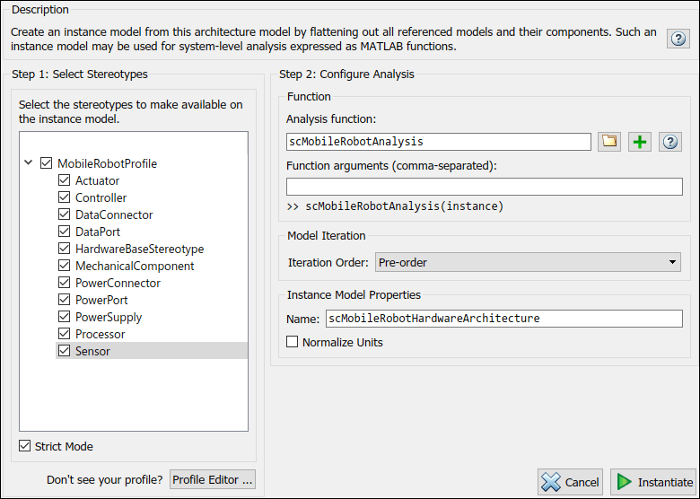 Instantiate Architecture Model tool before analysis.