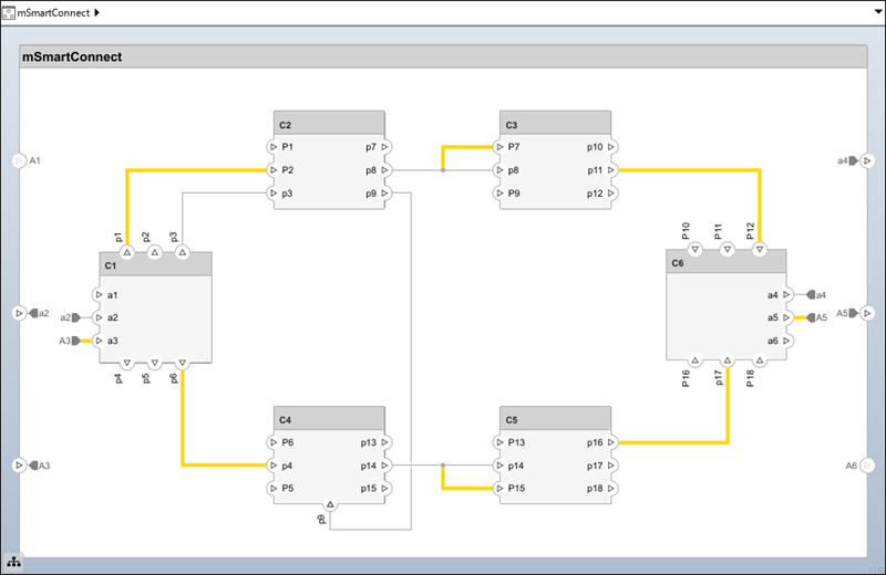 Highlighted invalid connectors on the mSmartConnect architecture model.