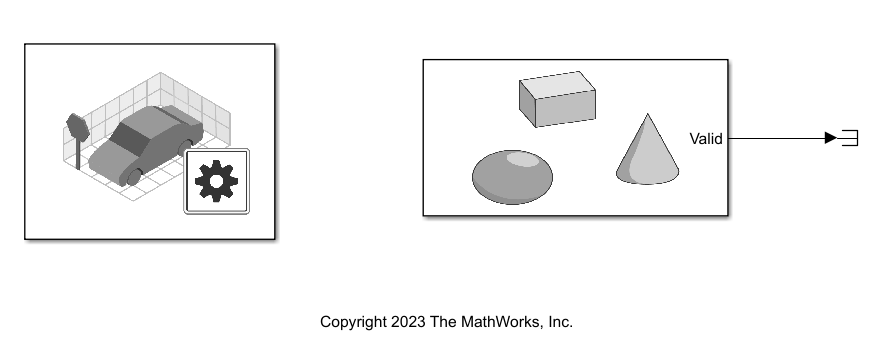 Simulink model containing a scene configuration block and an actor block.