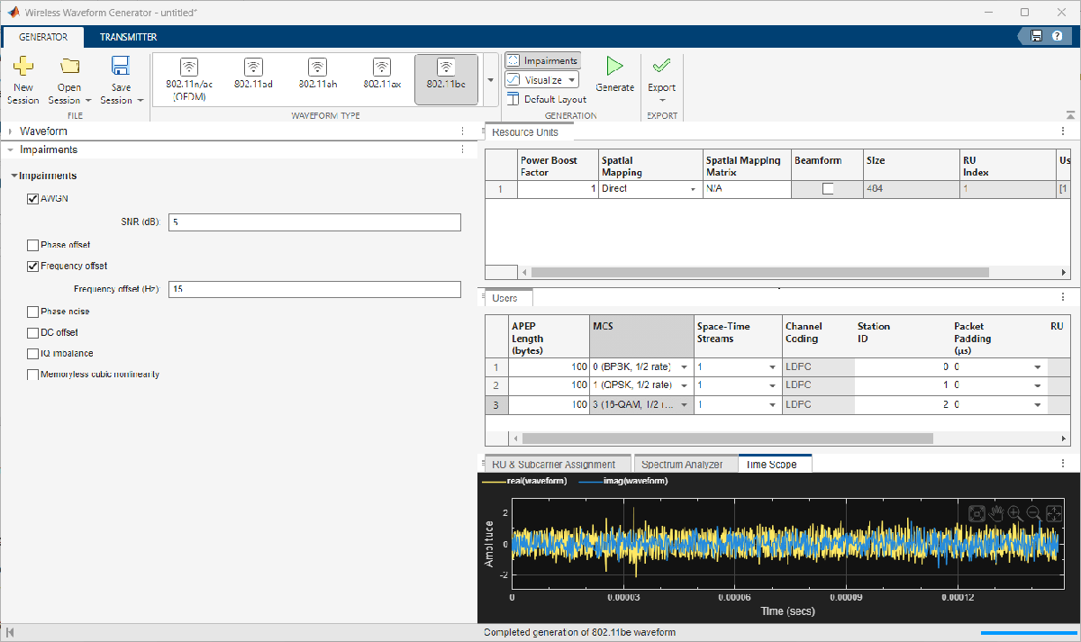 Visualization results for RU & Subcarrier Assignment, Time Scope, and Spectrum Analyzer.png