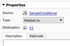 This image shows the conditional badge for the Requirements Editor in the Source field of a link.