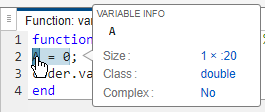 Code generation report, showing size of A
