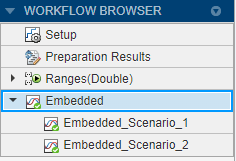 Workflow Browser pane in the Fixed-Point Tool with the Embedded run selected.