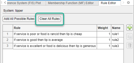 Rule Editor showing the Clear All Rules button on the right immediately above the rule table