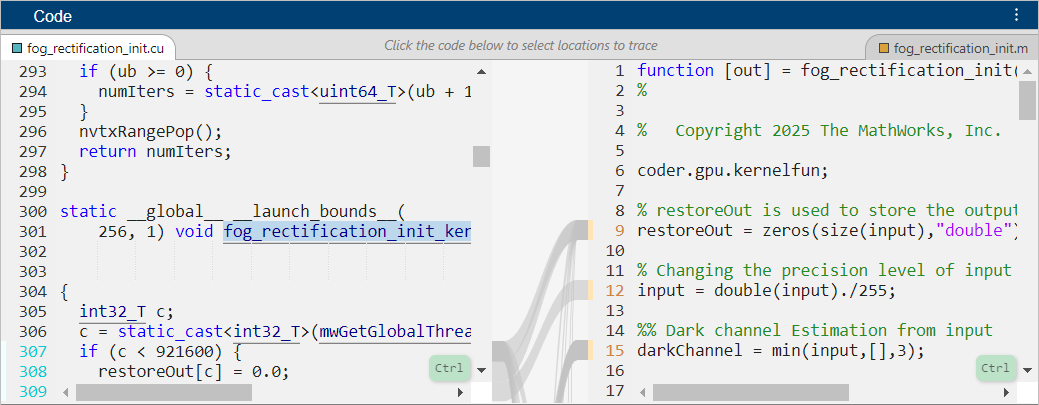 Code pane showing the definition for fog_rectification_init_kernel01
