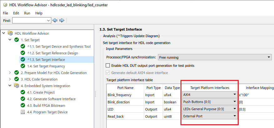 Set Target Interface in HDL Workflow Advisor