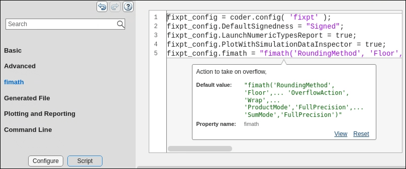 Script view of the configuration parameter dialog box.