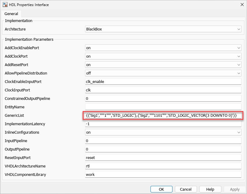 HDL Properties pane to modifying GenericList parameter