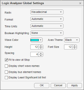 Logic Analyzer settings window