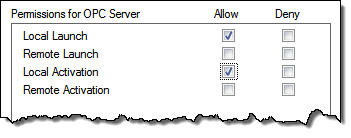 OPC server permissions allowing local launch and activation