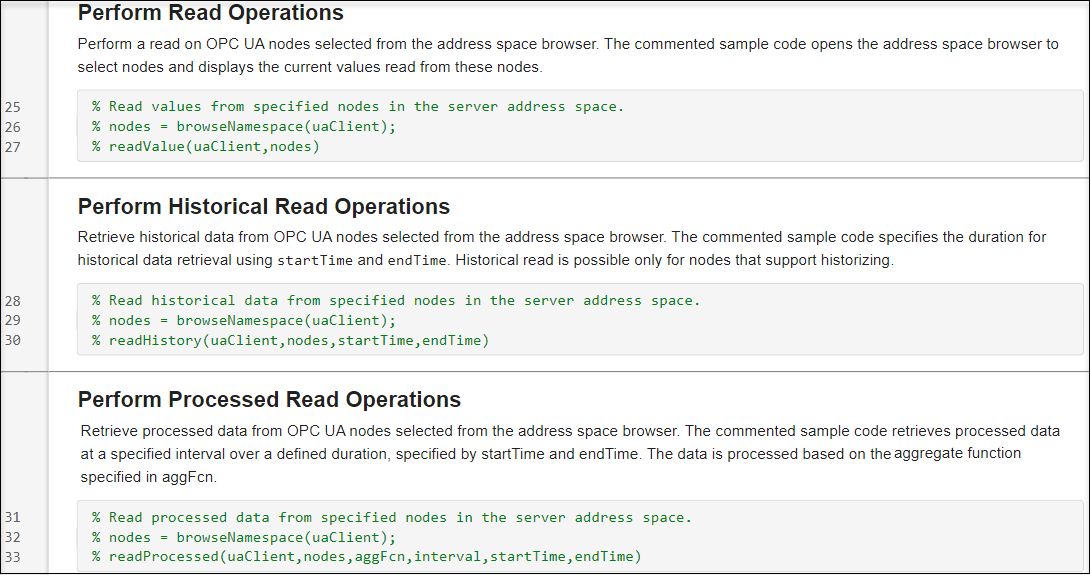 Generated script from OPC UA Explorer for node read operations