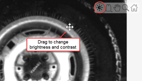 The imageshow viewer window, showing how to adjust the image display range from the viewer toolbar