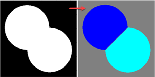 Example of a binary image that has been processed using the watershed transform.