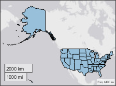 World map with the United States in blue