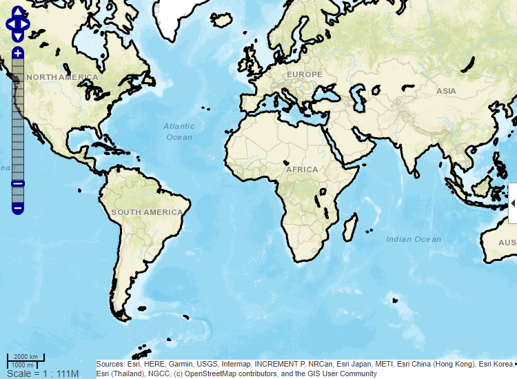 Web map with global coastlines outlined in black