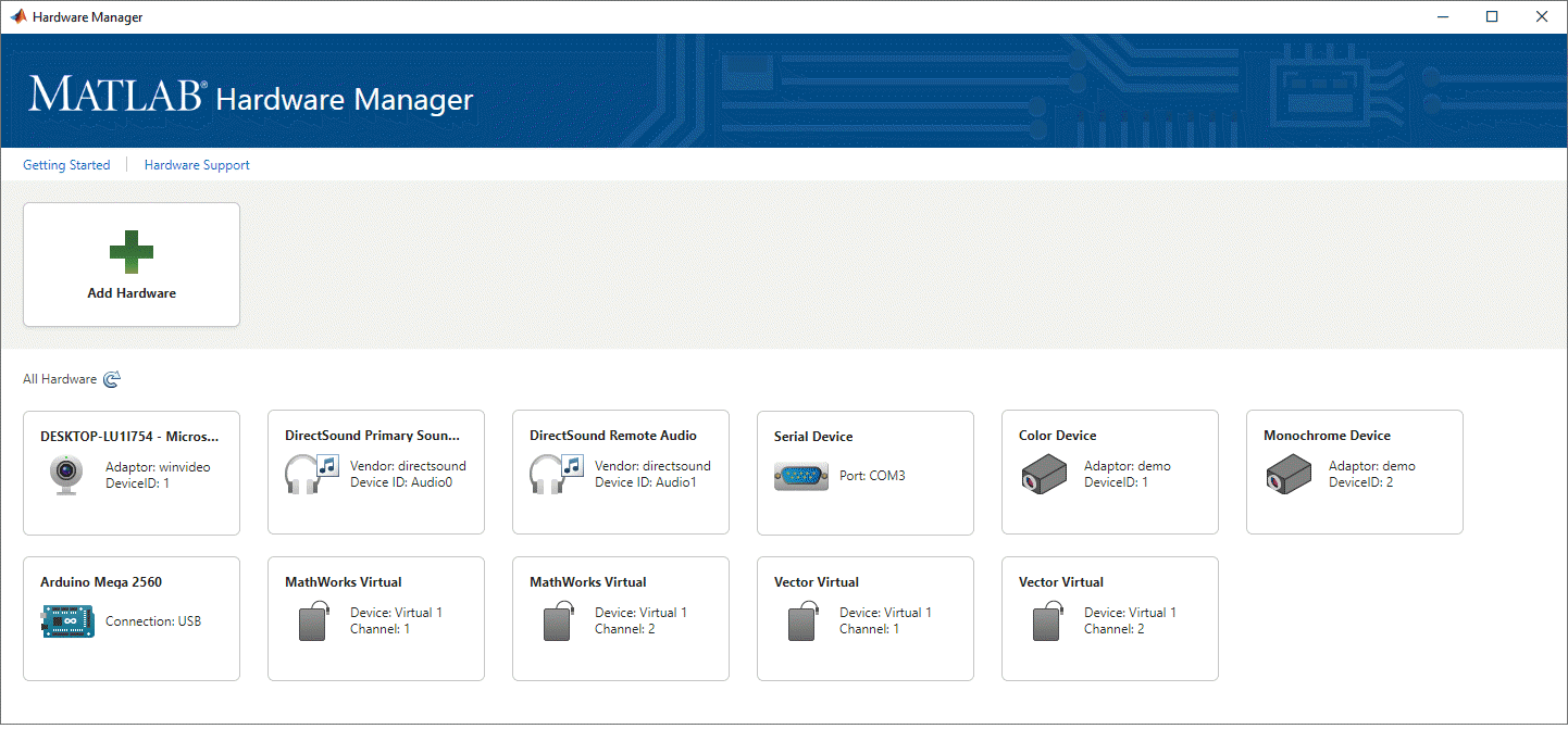 Hardware Manager device display.