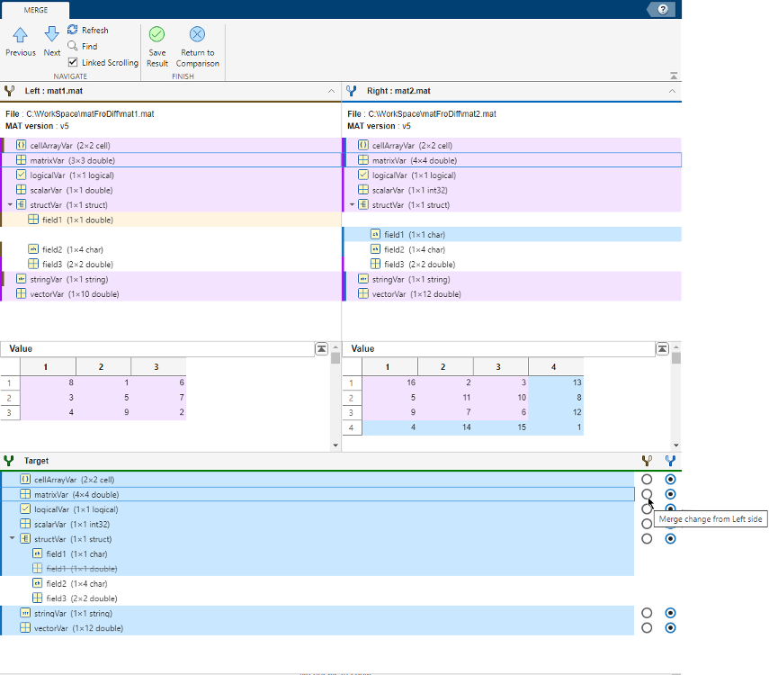 Comparison Tool comparing data1.mat to data2.mat