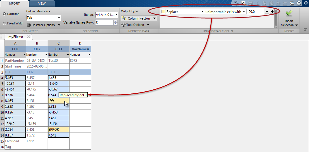 matlab import csv numeric matrix