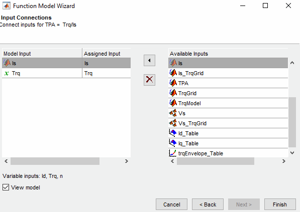 Function model wizard input connections