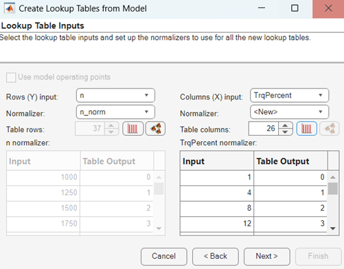 Create lookup tables from model wizard