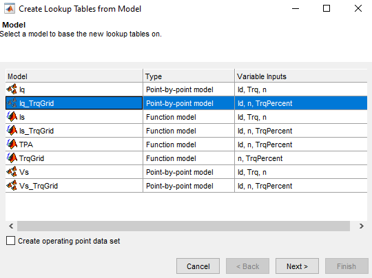 Create lookup tables from model wizard