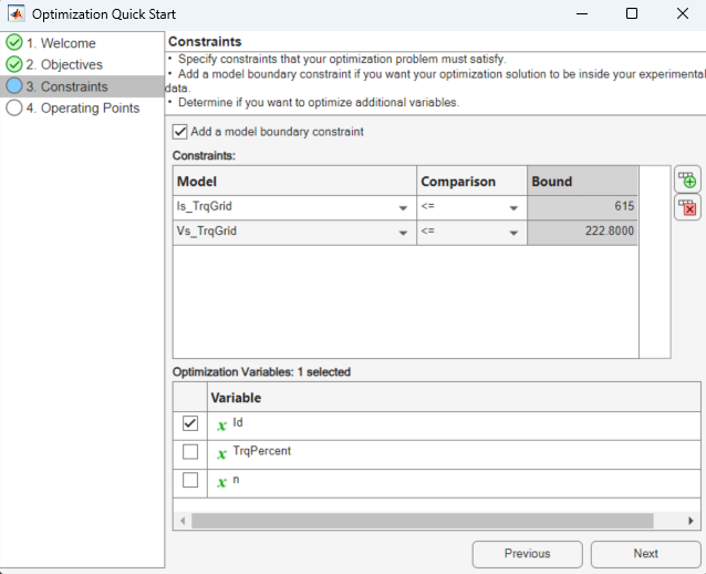 Create optimization from model wizard
