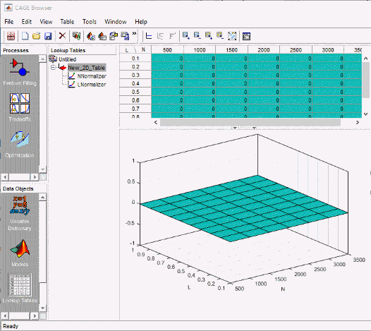 Cage browser with lookup table view. New_2D_Table selected.