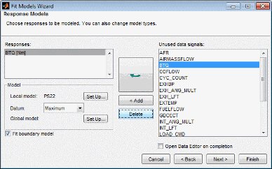 Fit models wizard, response models pane