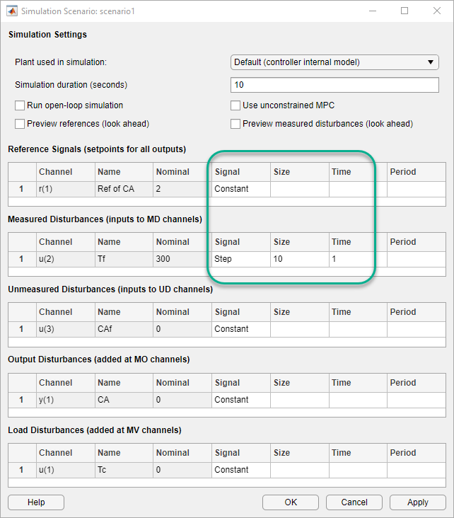 Simulation Scenario dialog box.