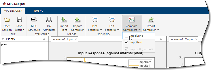 Upper part of the MPC Designer window, showing the "mpcNone" controller being deselected.